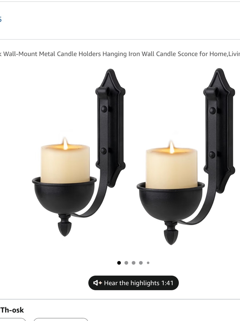 Black Metal Wall Sconce Candle Holders - Set of 2
